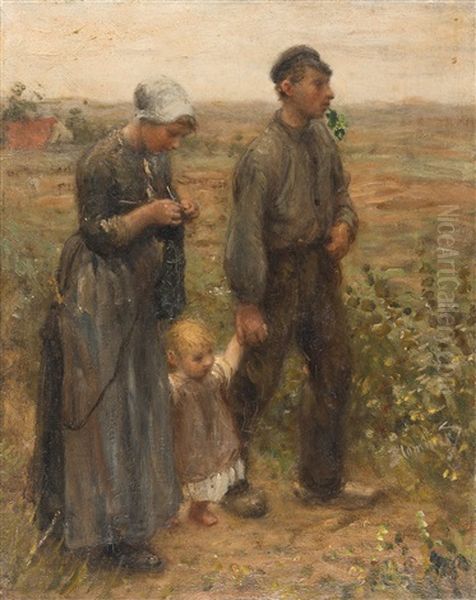 Bauernfamilie Mit Kind Oil Painting by Bernardus Johannes Blommers