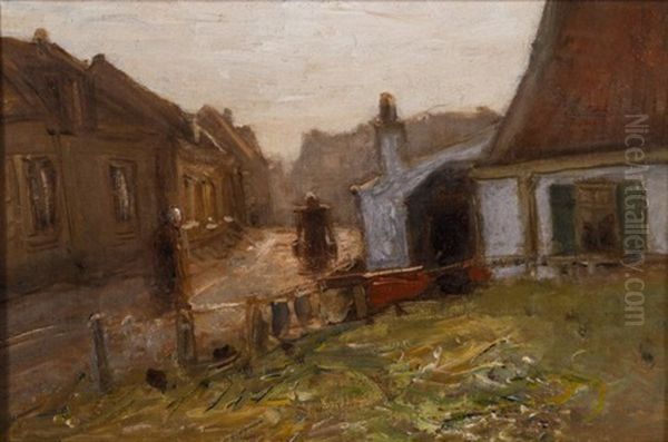 Village Scene Oil Painting by Bernardus Johannes Blommers