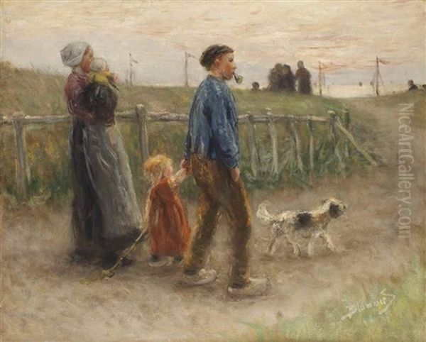 A Family In The Dunes, Katwijk Oil Painting by Bernardus Johannes Blommers