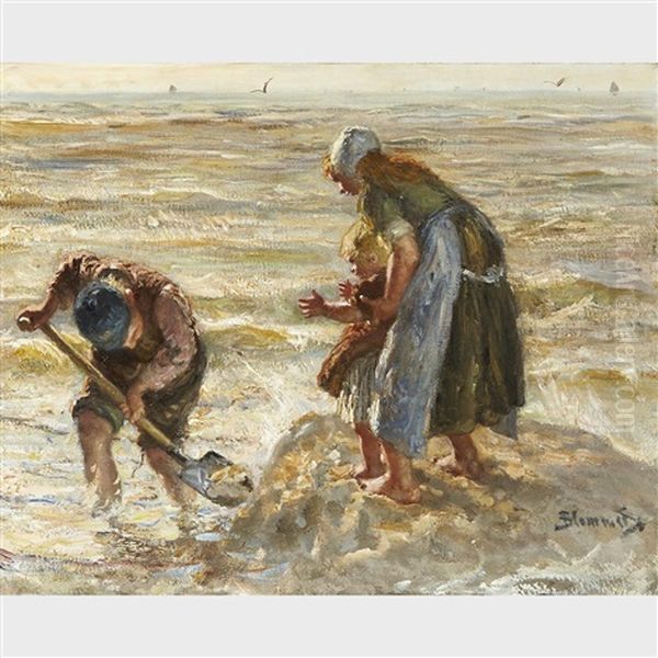 Building Sandcastles (begrje Maken) Oil Painting by Bernardus Johannes Blommers