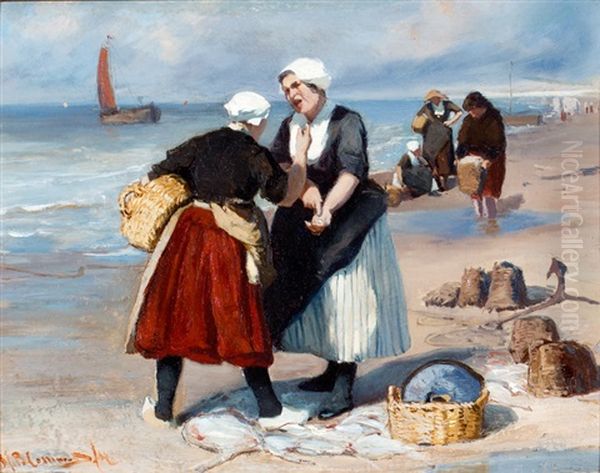 Kibbelende Vissersvrouwen Op Het Strand Oil Painting by Bernardus Johannes Blommers