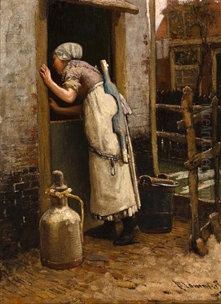 The Milk Maid Oil Painting by Bernardus Johannes Blommers