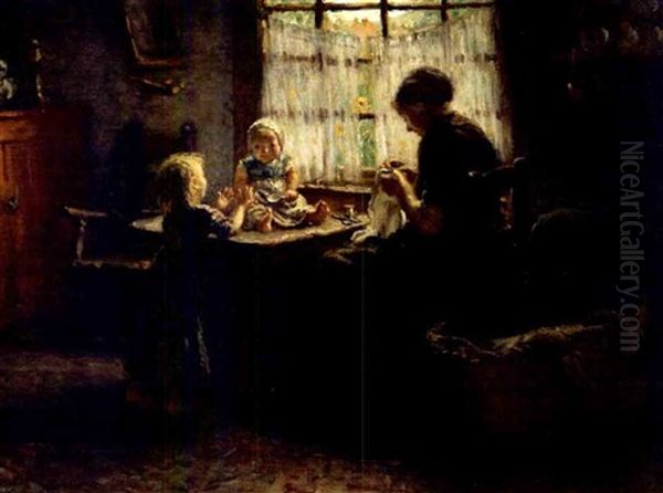 A Happy Family Oil Painting by Bernardus Johannes Blommers