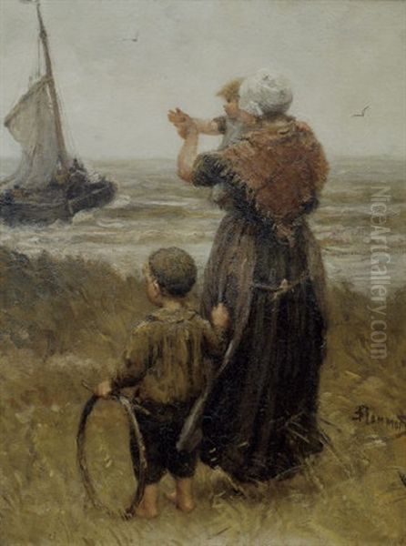 Waving Goodbye To Father Oil Painting by Bernardus Johannes Blommers