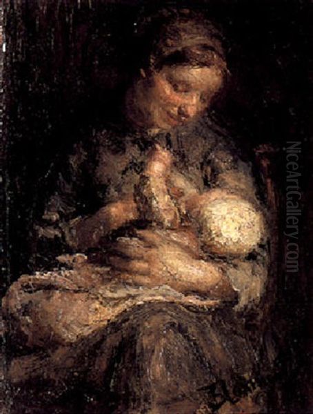 A Mother Nursing A Baby Oil Painting by Bernardus Johannes Blommers