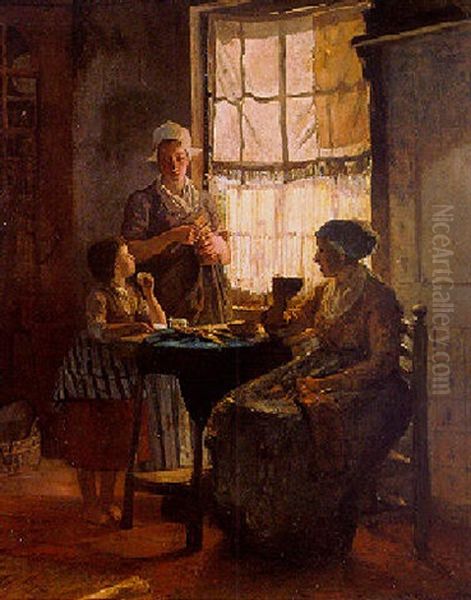 At The Kitchen Table Oil Painting by Bernardus Johannes Blommers