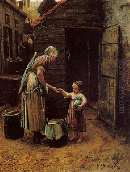 Selling The Milk Oil Painting by Bernardus Johannes Blommers