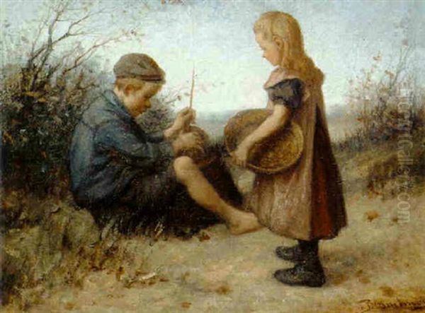 A Boy And A Girl With A Basket Oil Painting by Bernardus Johannes Blommers