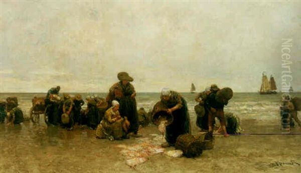 Examining The Catch Oil Painting by Bernardus Johannes Blommers