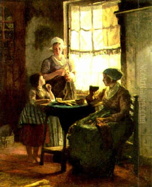 Figures In A Kitchen Interior Oil Painting by Bernardus Johannes Blommers