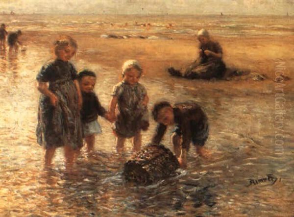 Children On The Beach Oil Painting by Bernardus Johannes Blommers