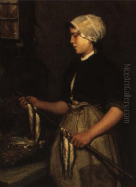 The Fish Monger Oil Painting by Bernardus Johannes Blommers