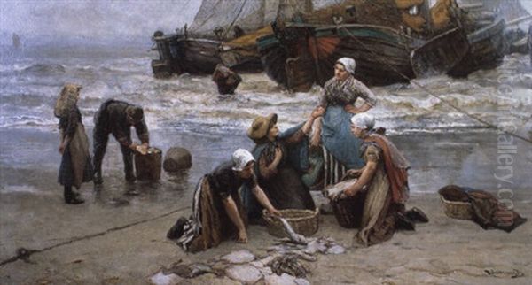 Landing The Catch Oil Painting by Bernardus Johannes Blommers