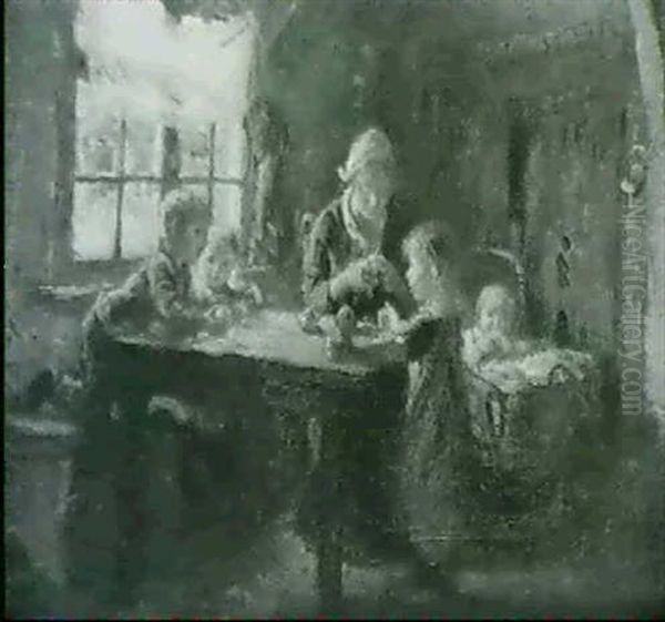 Preparing The Meal Oil Painting by Bernardus Johannes Blommers