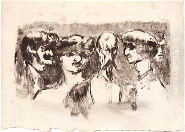 Five Portrait Heads Oil Painting by Adolphe Albert