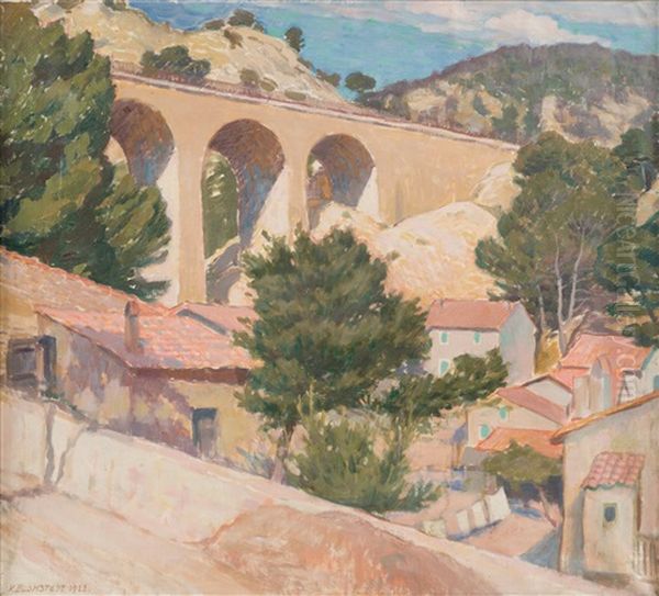 Viaduct Oil Painting by Vaeinoe Alfred Blomstedt