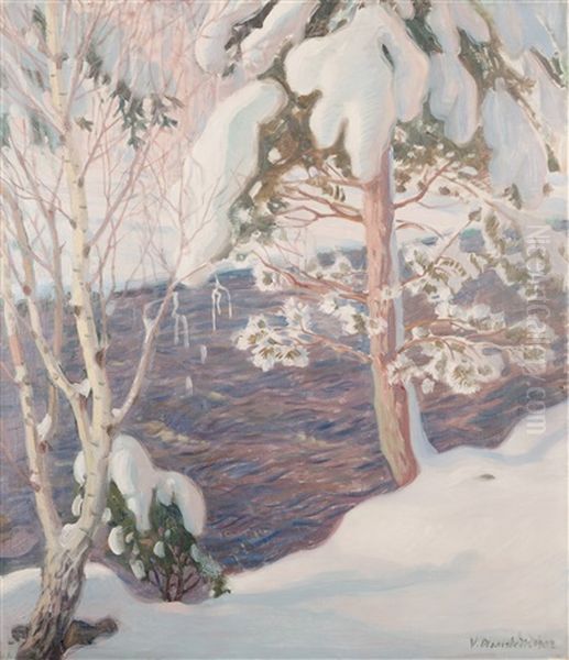 Winter Landscape Oil Painting by Vaeinoe Alfred Blomstedt