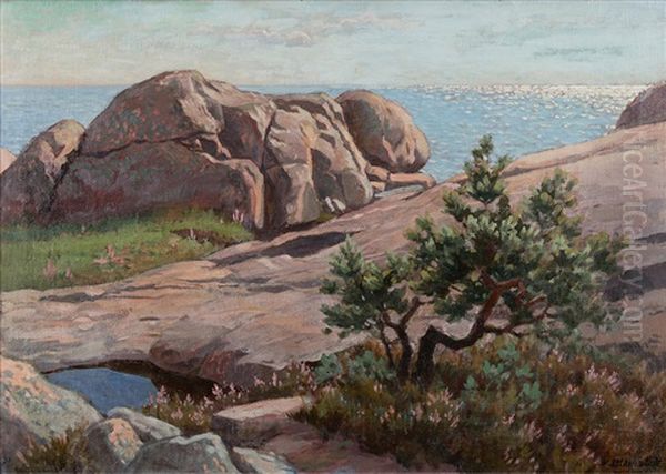 Sunny Cliffs Oil Painting by Vaeinoe Alfred Blomstedt