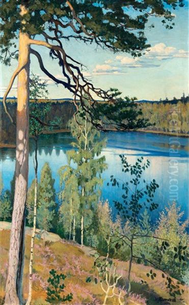 Lake In The Wilderness Oil Painting by Vaeinoe Alfred Blomstedt