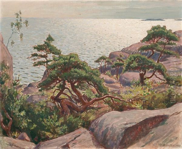 Landscape With Pine Trees Oil Painting by Vaeinoe Alfred Blomstedt