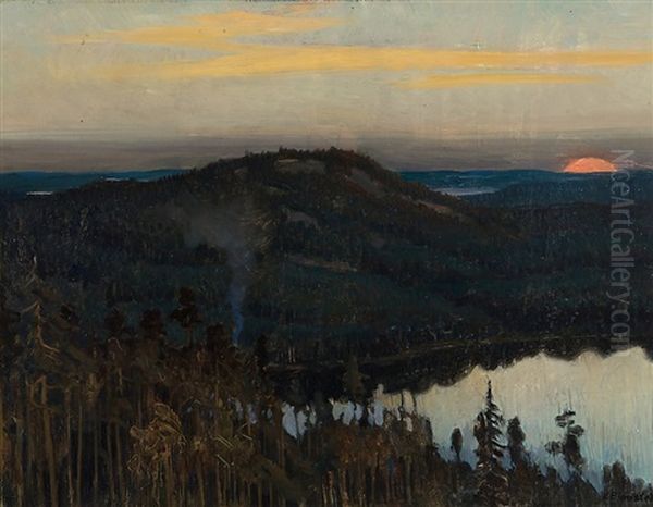 Sunset Over The Northern Hills Oil Painting by Vaeinoe Alfred Blomstedt