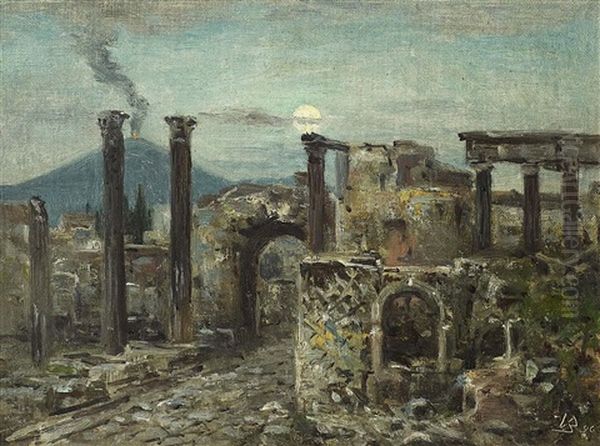 Mondnacht Uber Pompeji Oil Painting by Vaeinoe Alfred Blomstedt