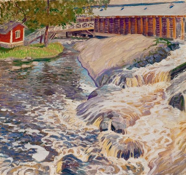 Rapids In Noormarkku Oil Painting by Vaeinoe Alfred Blomstedt