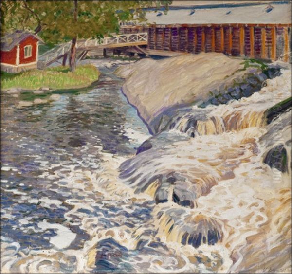 Koskimaisema Noormarkusta Oil Painting by Vaeinoe Alfred Blomstedt