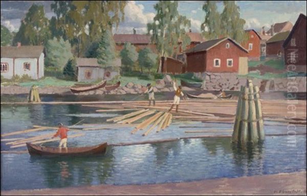 Tukinuittajat Oil Painting by Vaeinoe Alfred Blomstedt