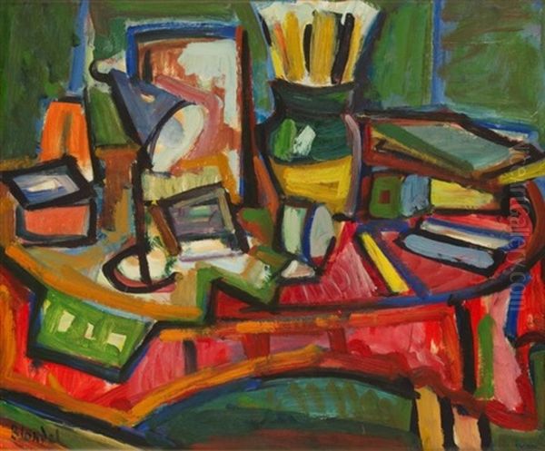 Nature Morte Aux Pinceaux Oil Painting by Andre Blondel (Aleksander Blonder)