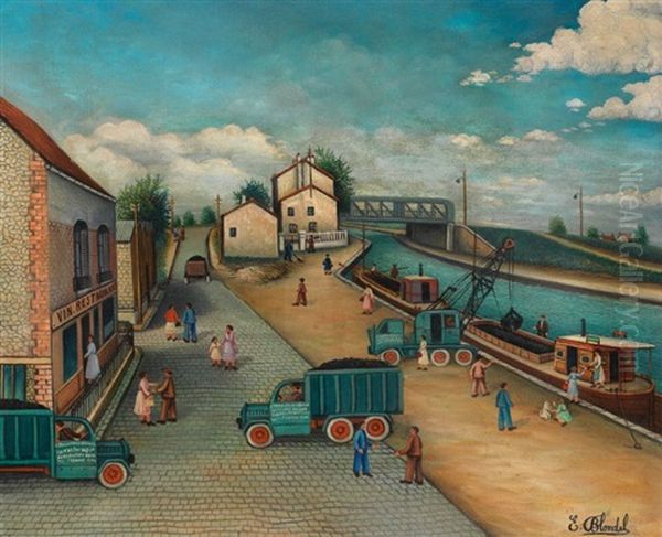 Le Canal De L'ourq Oil Painting by Andre Blondel (Aleksander Blonder)