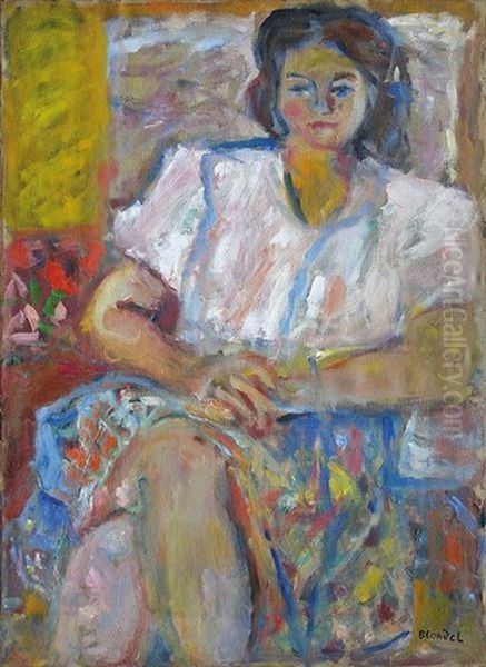 Femme Assise Oil Painting by Andre Blondel (Aleksander Blonder)