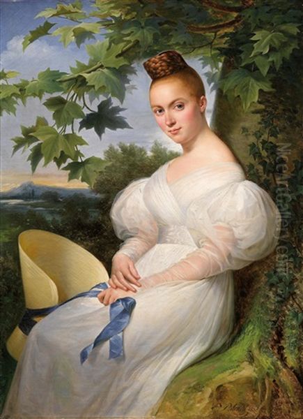 Bildnis Einer Jungen Frau Mit Strohhut Oil Painting by Merry-Joseph Blondel