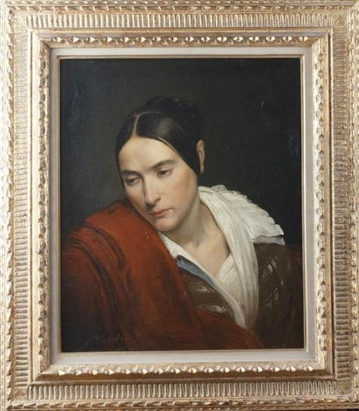 Portrait De Femme A La Robe Rouge Oil Painting by Merry-Joseph Blondel