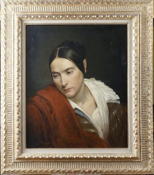 Portrait De Femme A La Robe Oil Painting by Merry-Joseph Blondel