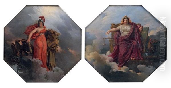 Allegorie De La Justice (+ Allegorie De La Force; Pair) Oil Painting by Merry-Joseph Blondel