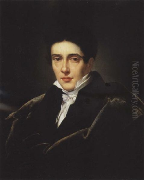 Portrait De Jeune Homme Portant Une Cape Oil Painting by Merry-Joseph Blondel