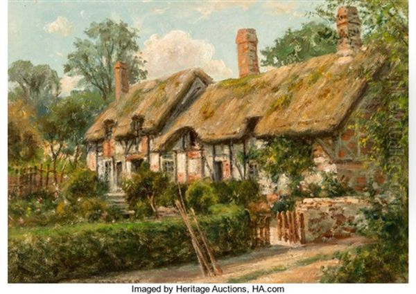 English Cottage Oil Painting by Hiram Reynolds Bloomer