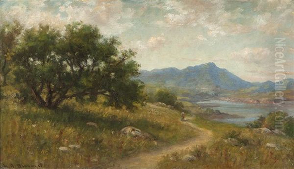 Figure Walking Through A California Landscape Oil Painting by Hiram Reynolds Bloomer