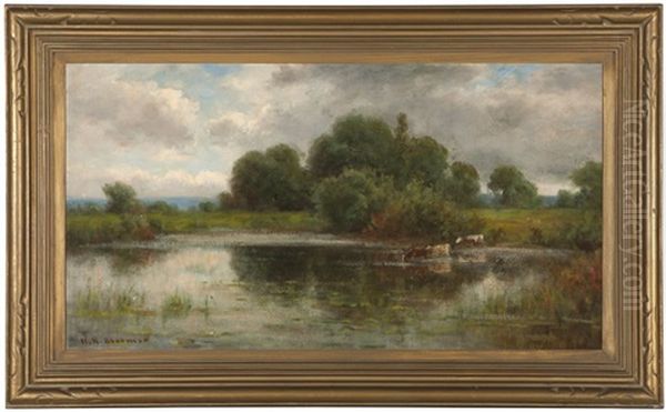 Cows And Creek, Likely Marin County Oil Painting by Hiram Reynolds Bloomer