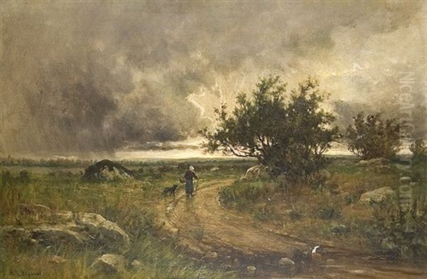 The Way Home In The Storm Oil Painting by Hiram Reynolds Bloomer