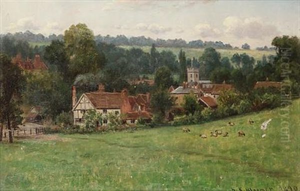 An English Village Oil Painting by Hiram Reynolds Bloomer