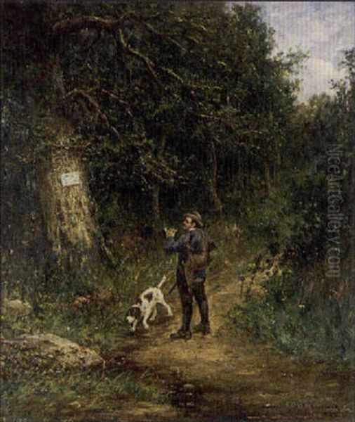 A Hunter On A Woodland Track Oil Painting by Hiram Reynolds Bloomer