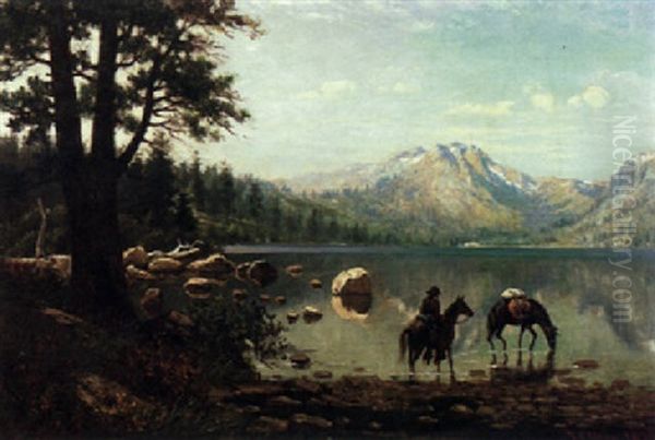 Horseman And Pack Mule At Fallen Leaf Lake Oil Painting by Hiram Reynolds Bloomer