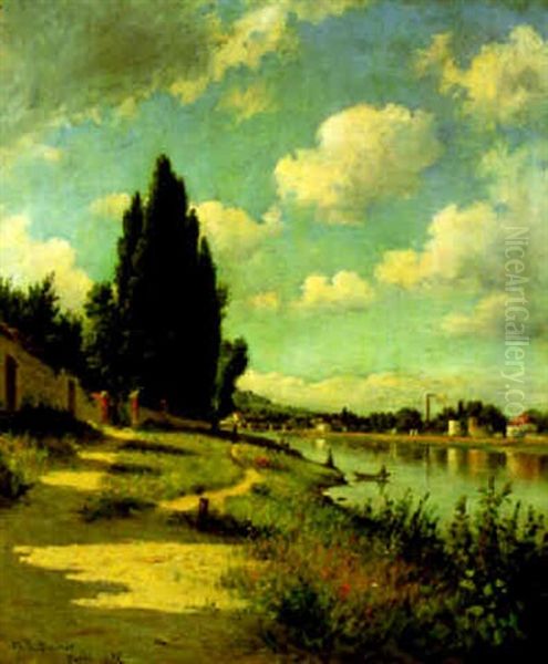 Along The River Oil Painting by Hiram Reynolds Bloomer