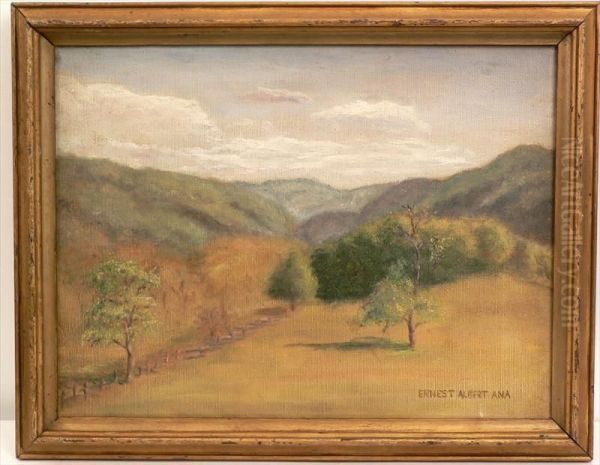 A Verdant Landscape Signed Atthe Lower Right Corner Oil Painting by Ernest Albert