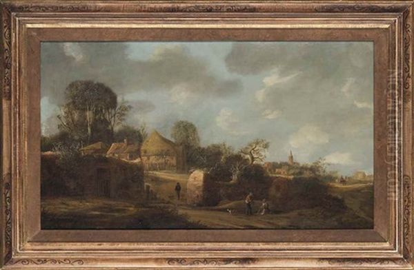 A Landscape With A Village And Travellers On A Path Oil Painting by Pieter de Bloot