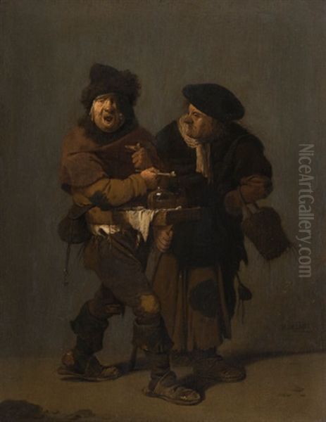 A Pedlar And An Old Woman Oil Painting by Pieter de Bloot