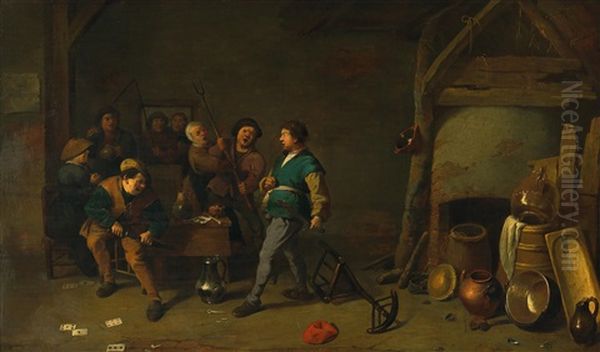 An Interior With Quarrelling Peasants Oil Painting by Pieter de Bloot