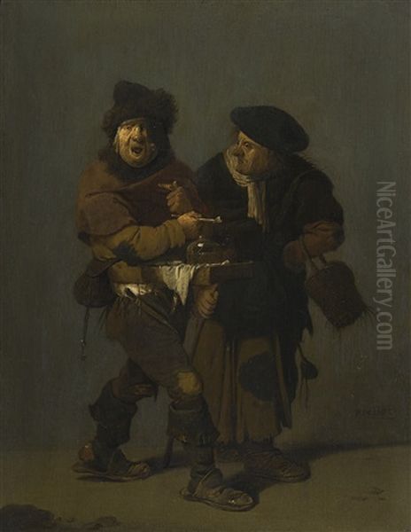 A Pedlar And An Old Woman Oil Painting by Pieter de Bloot